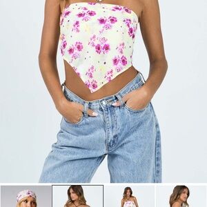 Princess Polly Pink and Cream Floral Crop Top